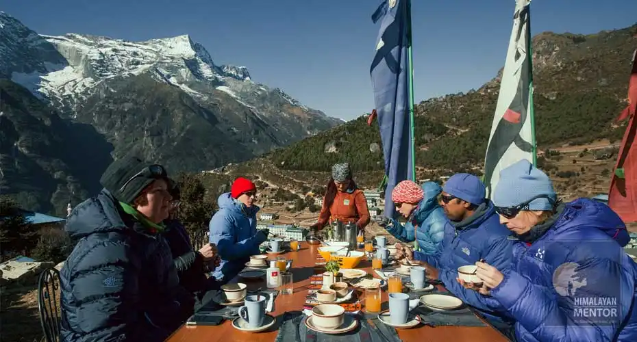 Having breakfast at Luxurious Lodge in Everest