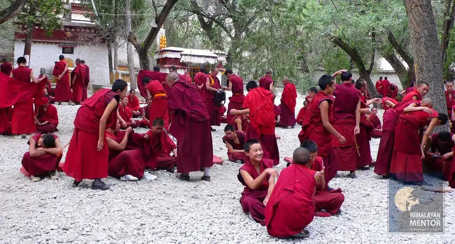 Monks are performing religious discourse in Sera Monastery